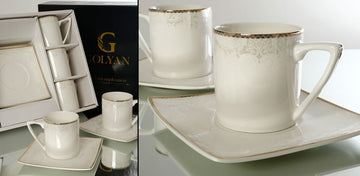 סט תה פורצלן NEW BONE CHINA 210ml סט מעוצב להגשה ולאירוח לשימוש יומיומי ולמתנה בעיצוב מוקפד