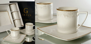 סט תה פורצלן פס זהב מט NEW BONE CHINA 210ml סט מעוצב להגשה ולאירוח