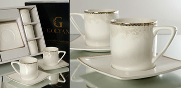 סט קפה פורצלן NEW BONE CHINA 80ml סט מעוצב להגשה ולאירוח לשימוש יומיומי ולמתנה בעיצוב מוקפד