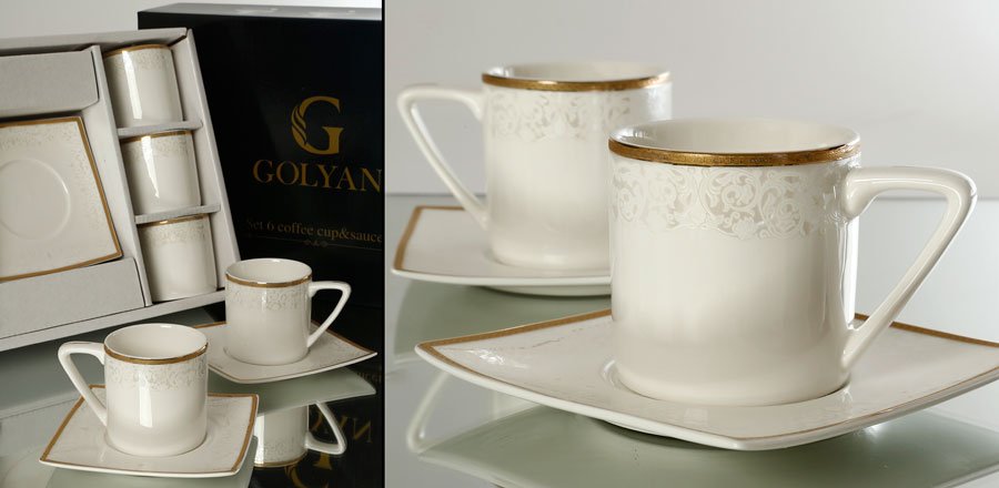 סט קפה פורצלן פס זהב מט NEW BONE CHINA 80ml סט מעוצב להגשה ולאירוח