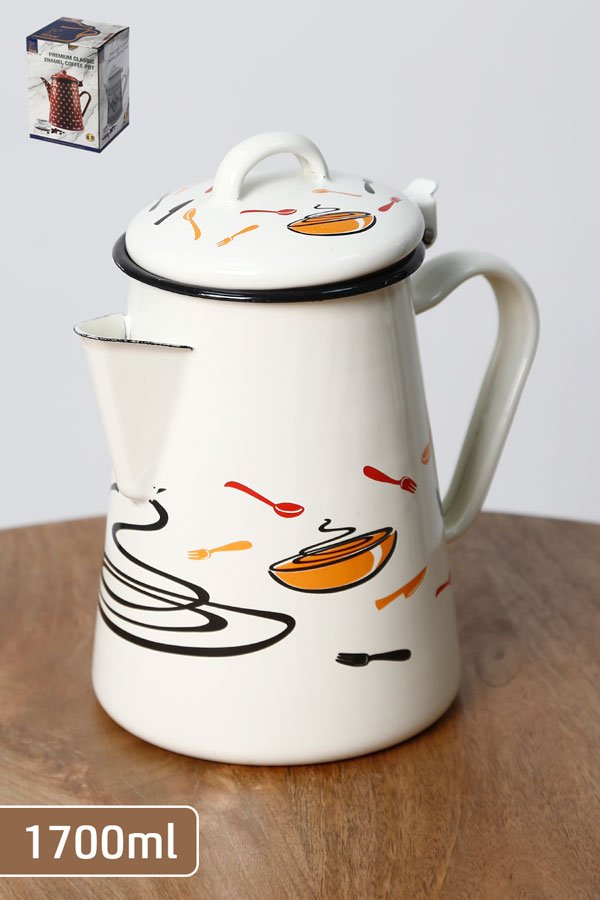 קומקום בציפוי אמייל 1700ml במראה נקי שמתאים לסגנונות מגוונים