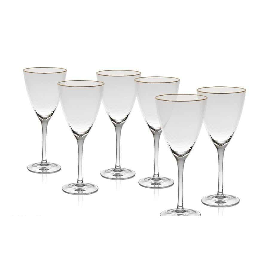 סט 6 גביעי יין מקריסטל ושילוב פס זהב 440ML