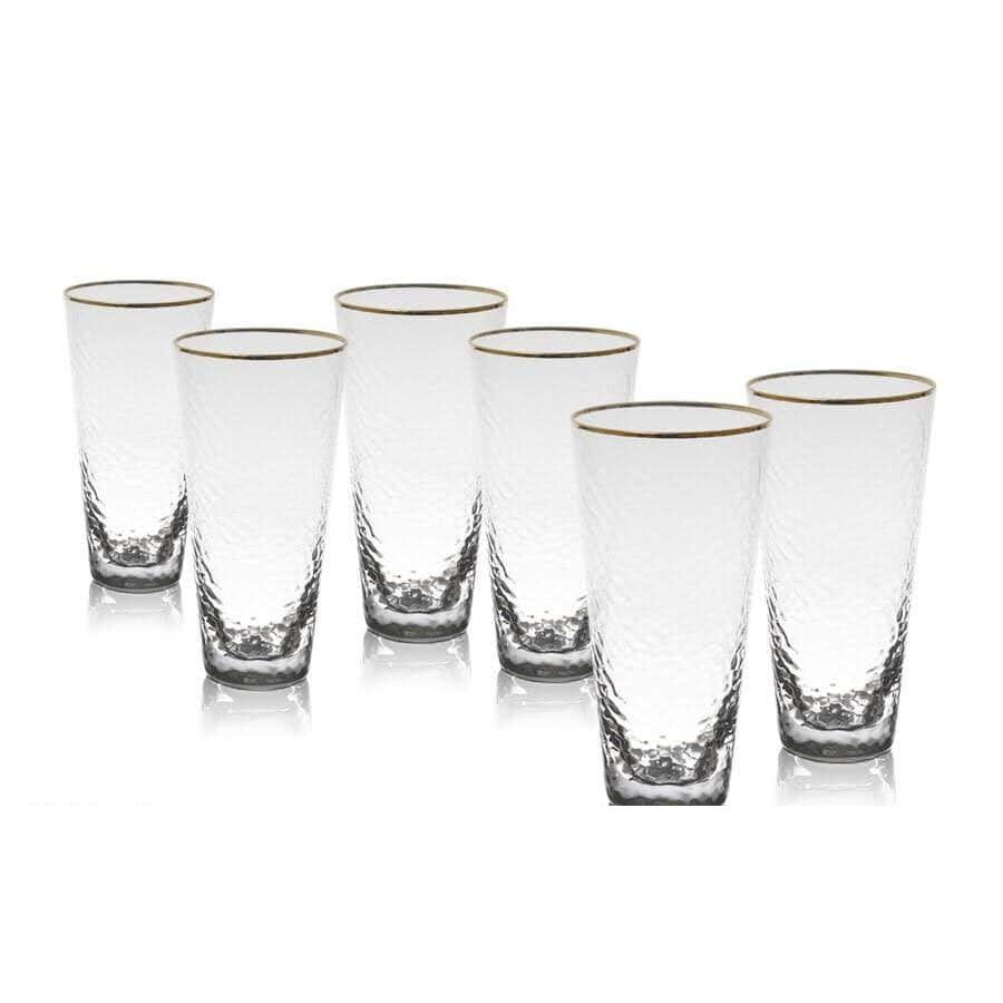 סט 6 כוסות שתיה קרה מקריסטל ושילוב פס זהב 500ML