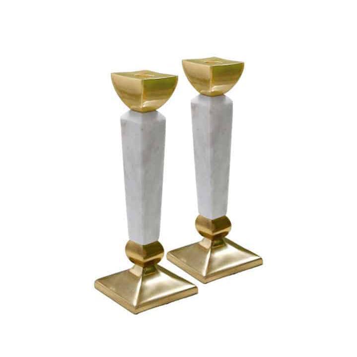 זוג פמוטים יוקרתיים עשויים BRASS זהב ושיש לבן 30X10X10 ס"מ