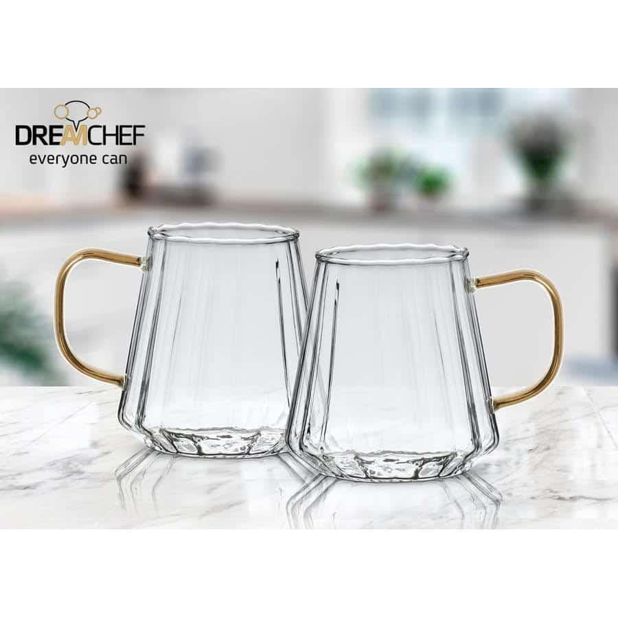 זוג מאגים DreamChef עשוי זכוכית ידית זהב 350ml