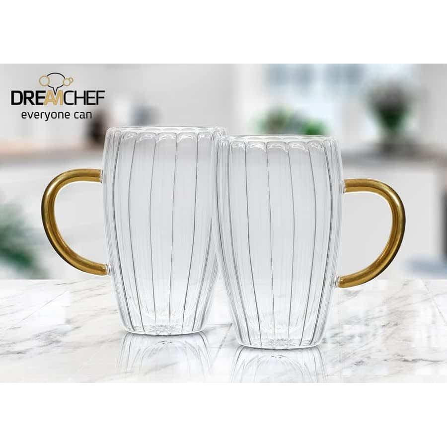 זוג מאגים מרשימים DreamChef זכוכית ושילוב ידית זהב 400ml