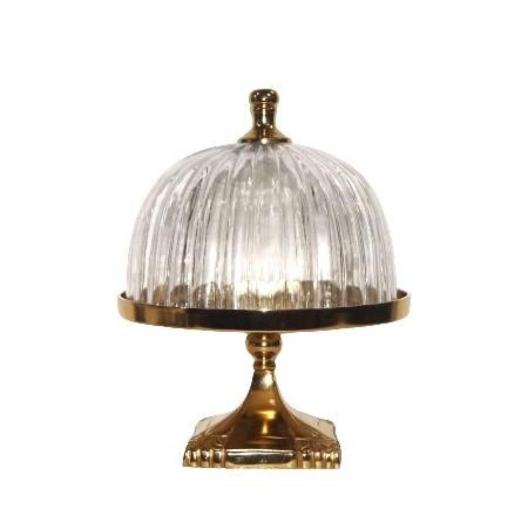 פעמון עוגה עשוי זכוכית ורגל BRASS בצבע זהב יוקרתי