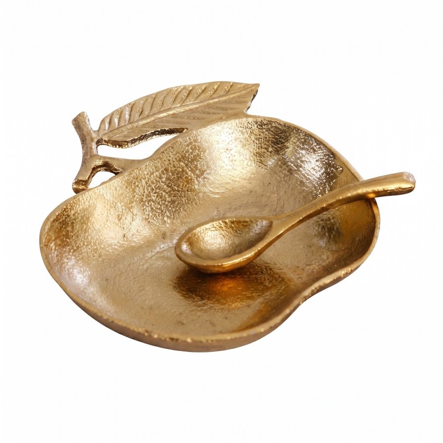 כלי הגשה חצי תפוח+כף BRASS GOLD | עיצוב חגיגי לשולחן ראש השנה בעיצוב איכותי – Default Title