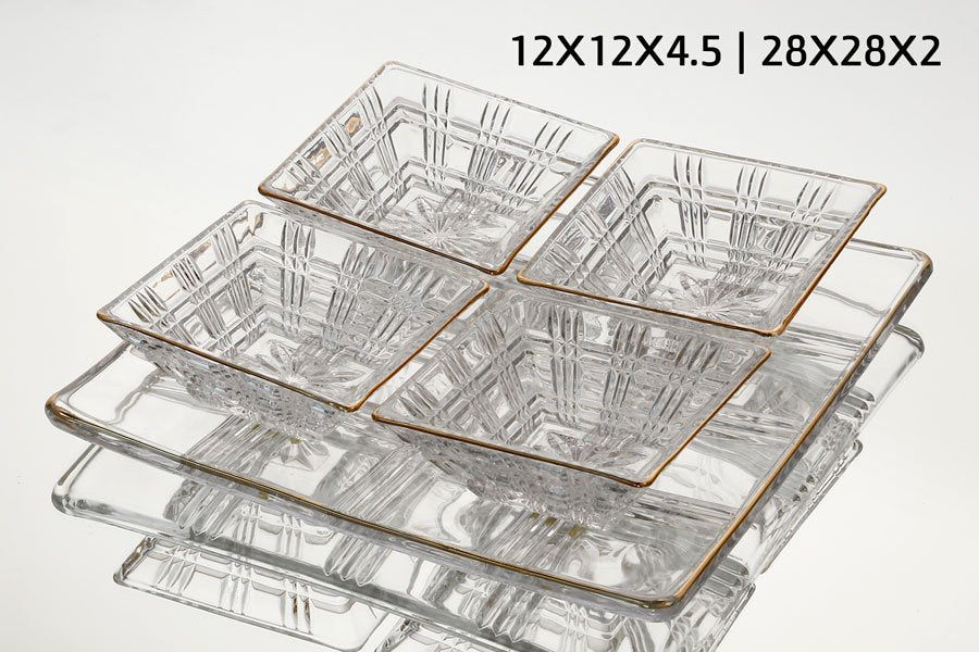 קברט 5 חלקים 12X12X4.5 28X28X2 ס"מ פס זהב CRYSTALINE