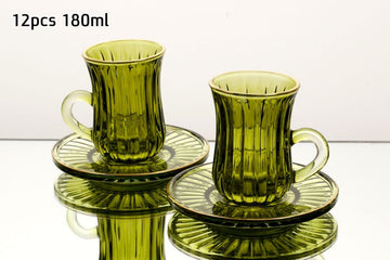 סט 6 כוסות תה + תחתיות 180 מ"ל GREEN GOLD CRYSTALINE 180ml לשימוש יומיומי ולמתנה בעיצוב מוקפד