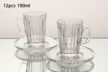 סט 6 כוסות תה + תחתיות 190 מ"ל CRYSTALIN 190ml סט מעוצב להגשה ולאירוח