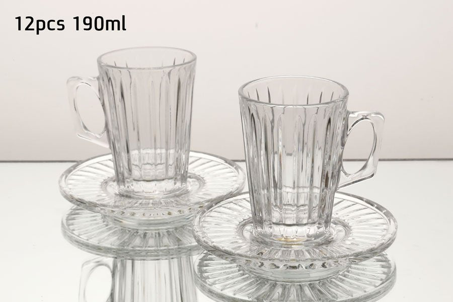 סט 6 כוסות תה + תחתיות 190 מ"ל CRYSTALIN 190ml סט מעוצב להגשה ולאירוח
