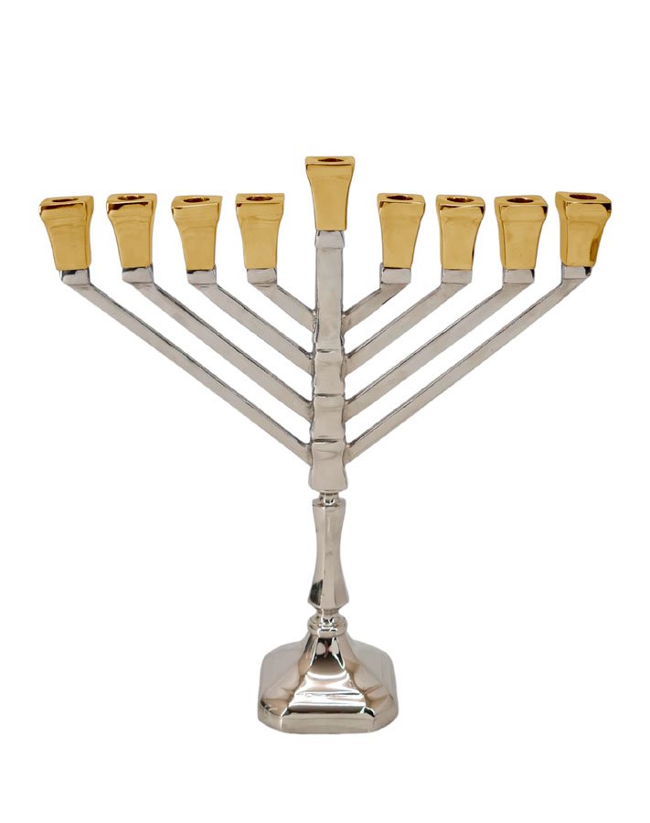 חנוכיות BRASS – מבחר גוונים ועיצובים – חנוכיה BRASS NICKEL GOLD – דגם 1