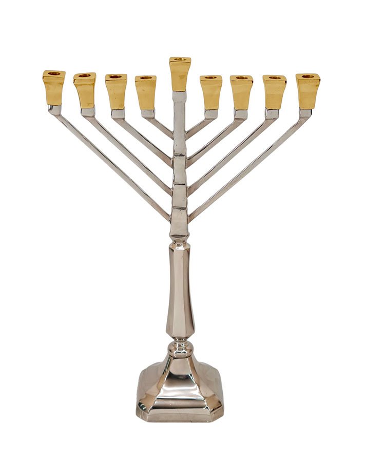 חנוכיות BRASS – מבחר גוונים ועיצובים – חנוכיה BRASS NICKEL GOLD – דגם 2