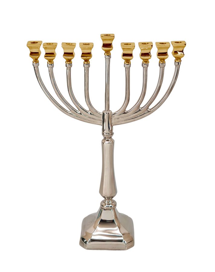 חנוכיות BRASS – מבחר גוונים ועיצובים – חנוכיה BRASS NICKEL GOLD – דגם 3