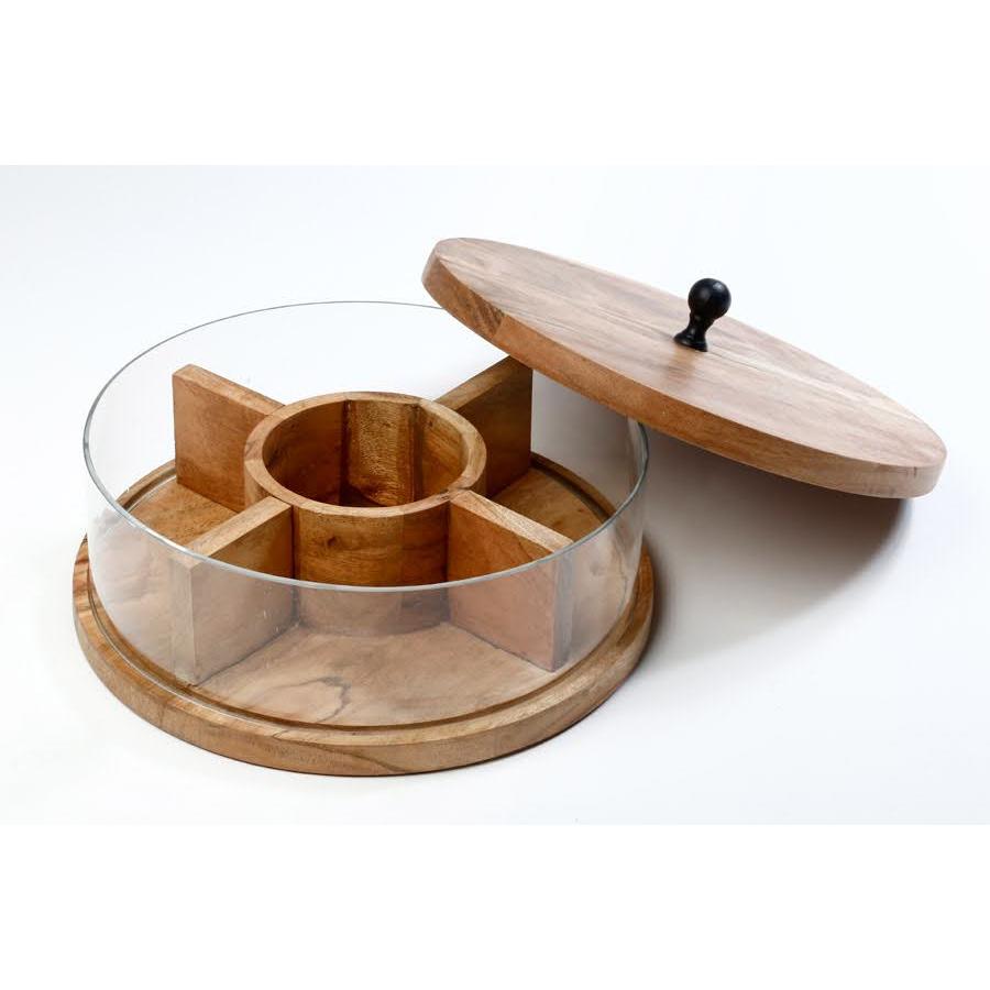 כלי הגשה מחולק עשוי עץ מלא בשילוב מכסה 26X26X13CM