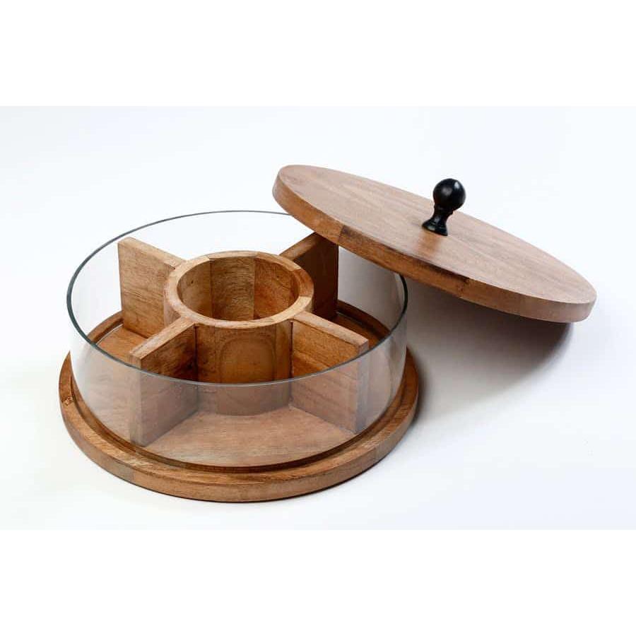 כלי הגשה מחולק עשוי עץ מלא בשילוב מכסה 21X21X13CM