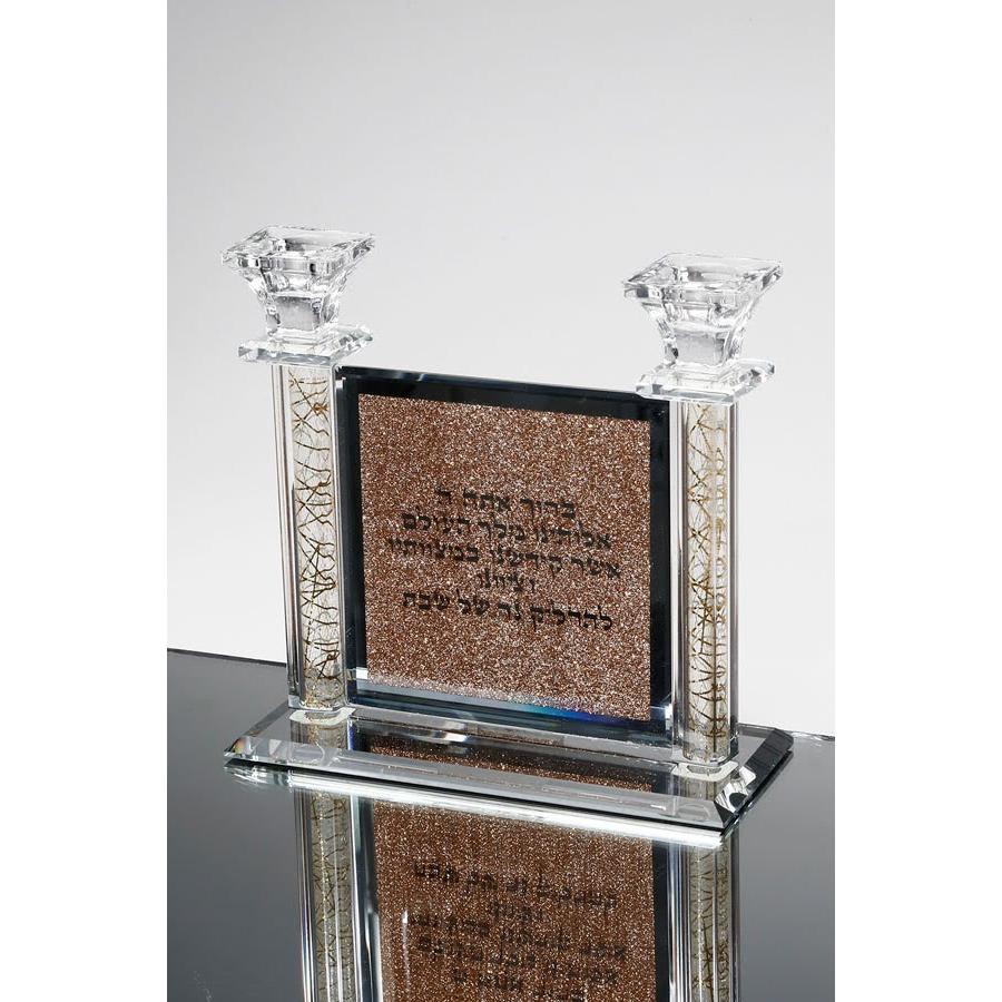 פמוט זוגי עשוי קריסטל בעיצוב מיוחד ושילוב אמבר