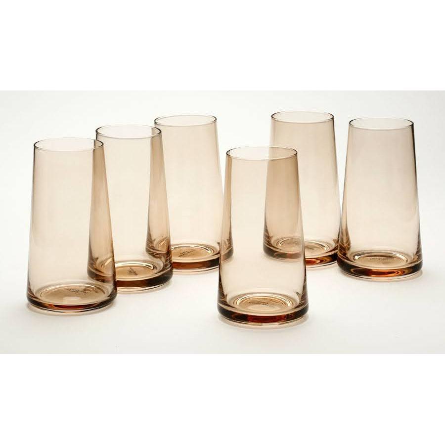 סט 6 כוסות שתיה קרה עשוי קריסטל בצבע אמבר 450ML