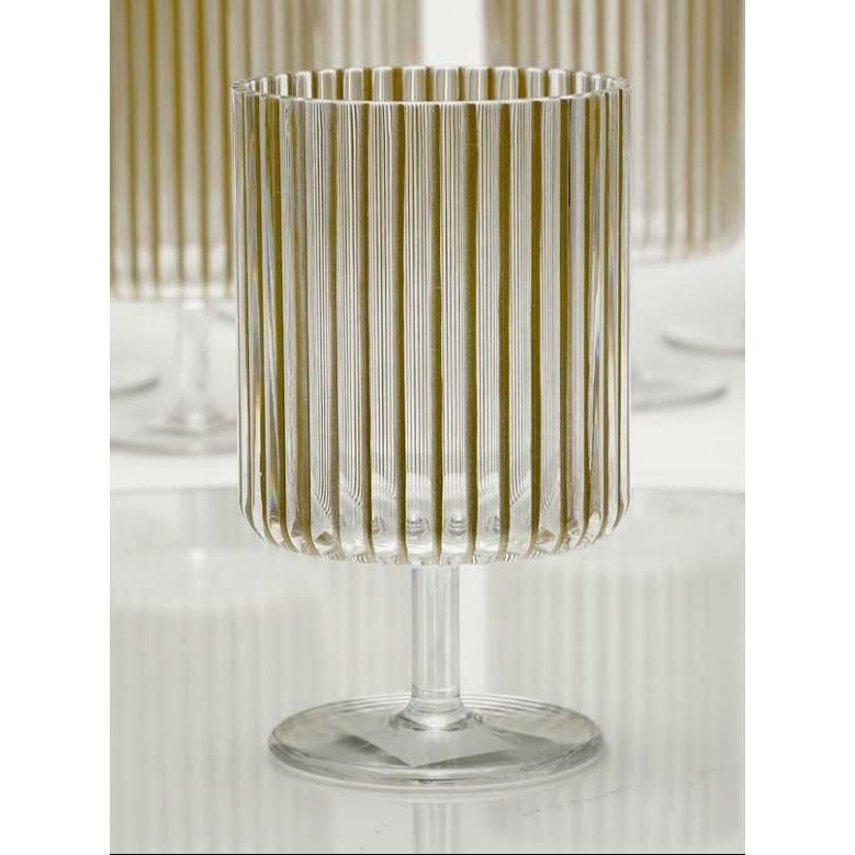 סט 6 גביעי יין עשוי פוליקרבונט שקוף ופסי זהב 360ML