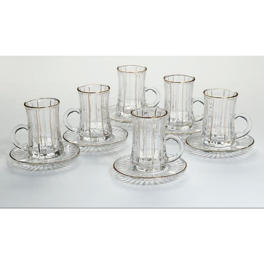 סט 12 ספלים לקפה עשוי קריסטל ופס זהב 200ML