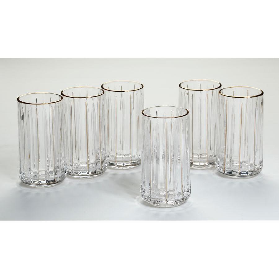 סט 6 כוסות שתיה קרה עשוי קריסטל ופס זהב 400ML