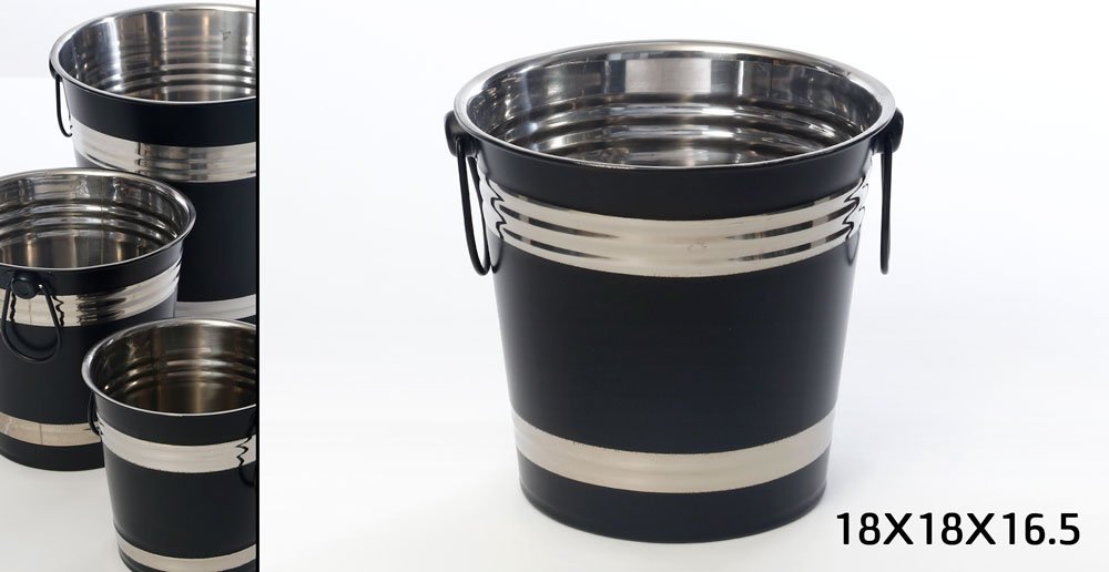 דלי קרח נירוסטה שחור ליטר – 18X18X16.5