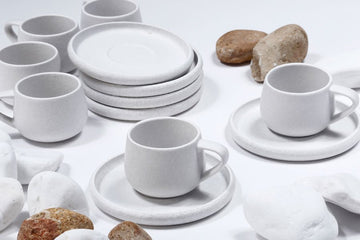 סט קפה STONE WARA WHITE 80ml סט מעוצב להגשה ולאירוח לשימוש יומיומי ולמתנה בעיצוב מוקפד