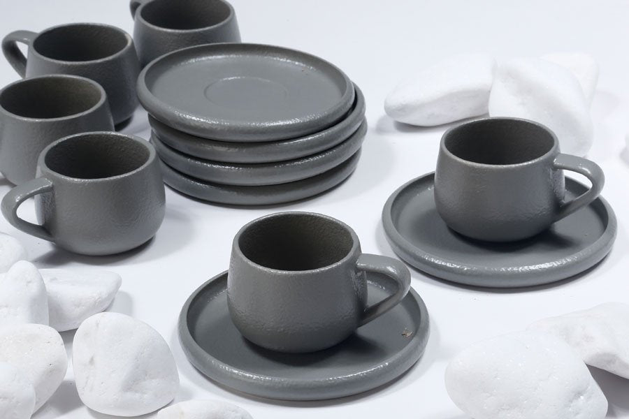 סט קפה STONE WARA GREY 80ml סט מעוצב להגשה ולאירוח לשימוש יומיומי ולמתנה בעיצוב מוקפד