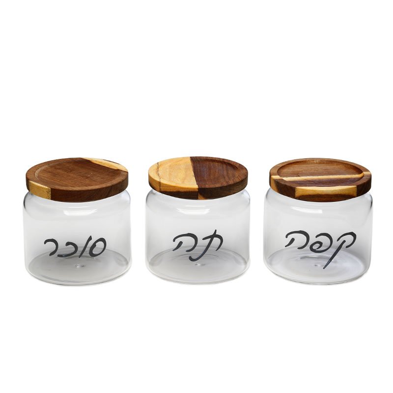 סט מזון זכוכית מכסה עץ 13x13x12.5 בעיצוב איכותי לבית ולאירוח