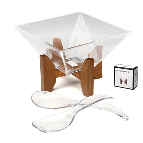 קערת סלט אקריליק עם כפות ורגלי עץ DREAM CHEF 25x25x18