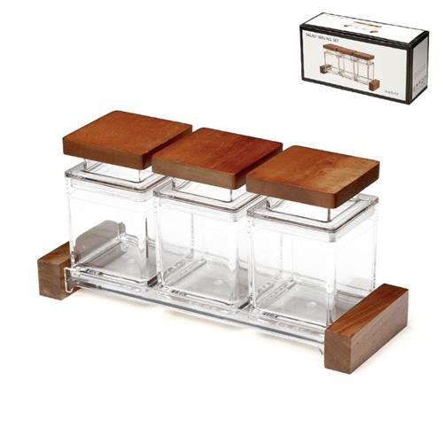 סט צנצנות אחסון אקריליק ועץ DREAM CHEF 32x11x3.5 9x9x13
