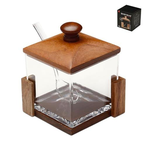 כלי לדבש אקריליק עם מכסה עץ DREAM CHEF 9x9x12