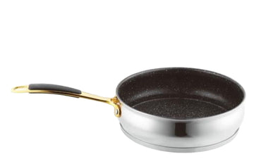 מחבת נירוסטה בציפוי נון סטיק בצבע כסף וידית זהב