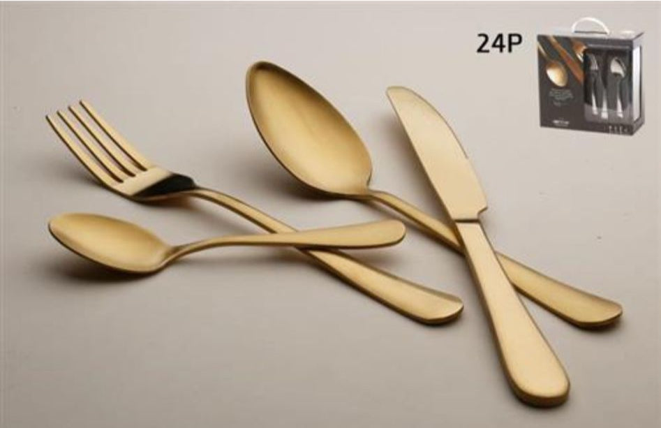 סט סכו"ם 24 חלקים עשוי נירוסטה זהב מט