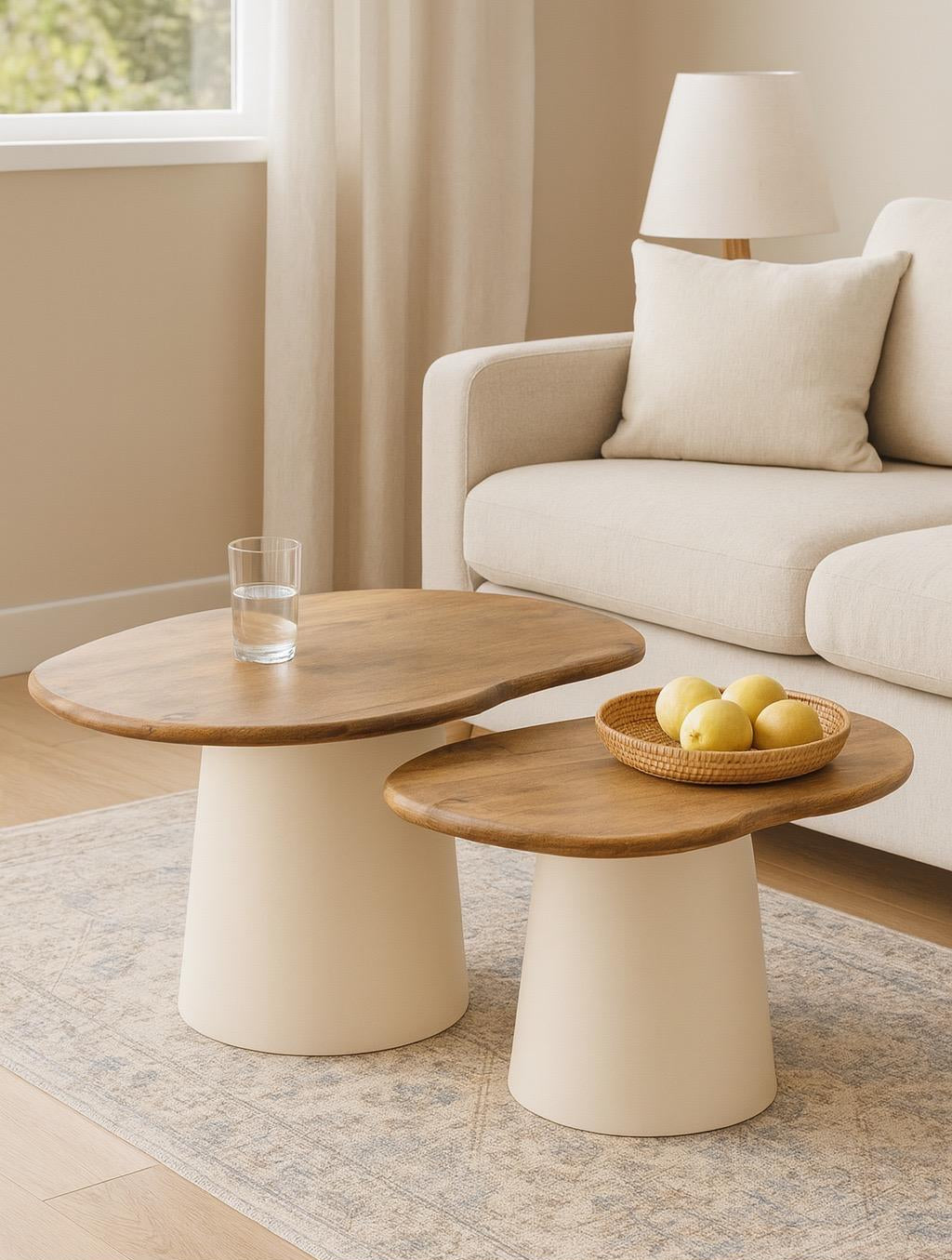 סט 2 שולחנות סלון עשויים פלטת עץ מנגו בעיצוב אמורפי