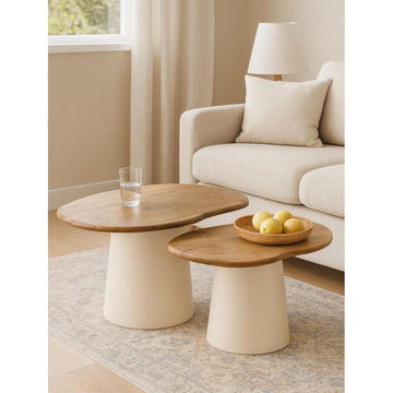 סט 2 שולחנות סלון עשויים פלטת עץ מנגו בעיצוב אמורפי