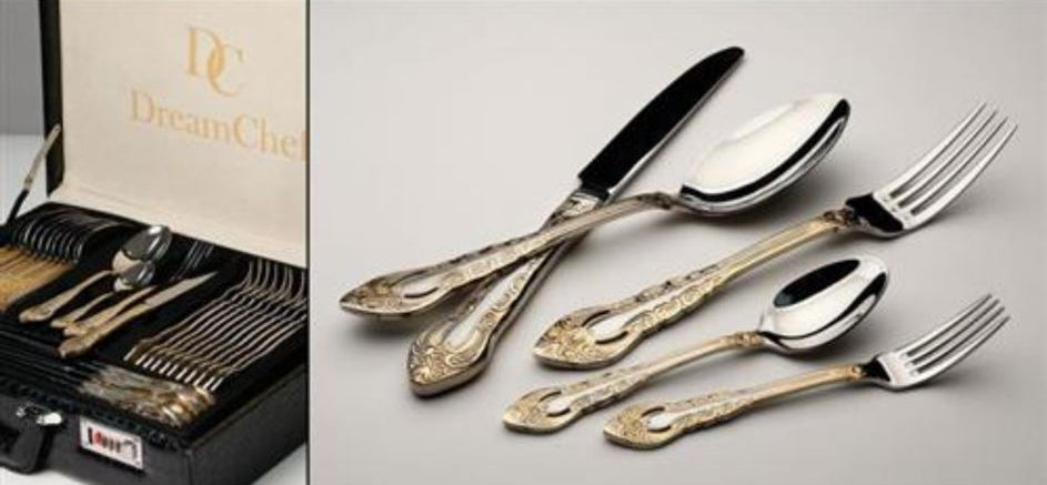 סט סכו"ם 72 חלקים עשוי נירוסטה בשילוב עטורים יוקרתיים