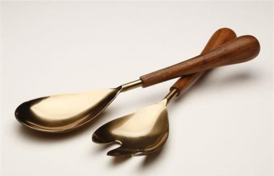 סט הגשה לסלט כף + מזלג בעיצוב ידית עץ יוקרתית