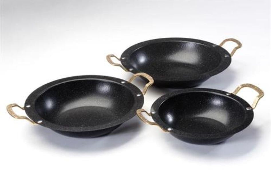 סט 3 קערות הגשה עשויות נירוסטה בצבע שחור וידיות זהב