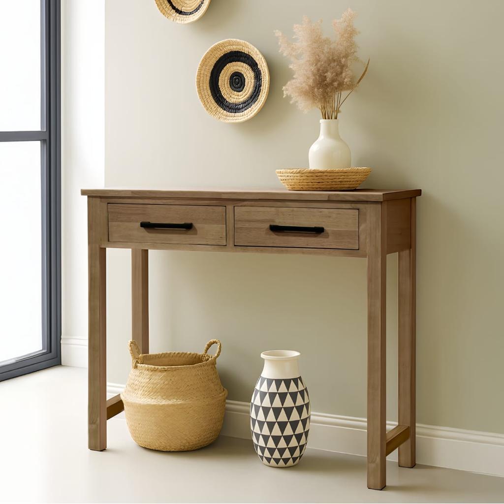 קונסולה דגם וינה עשויה עץ טבעי 2 מגירות בעיצוב יוקרתי
