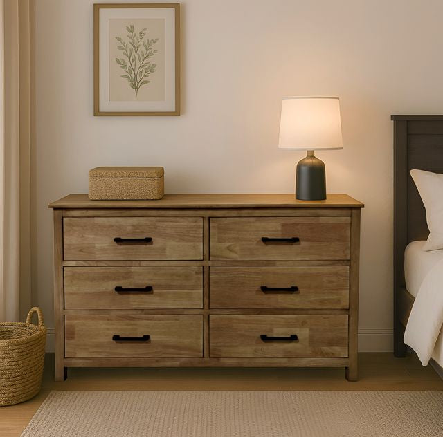 קונסולה דגם וינה עשויה עץ טבעי בשילוב 6 מגירות
