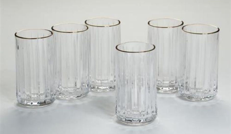 סט 6 כוסות שתיה קרה עשויות קריסטל בשילוב פס זהב 400 מ"ל