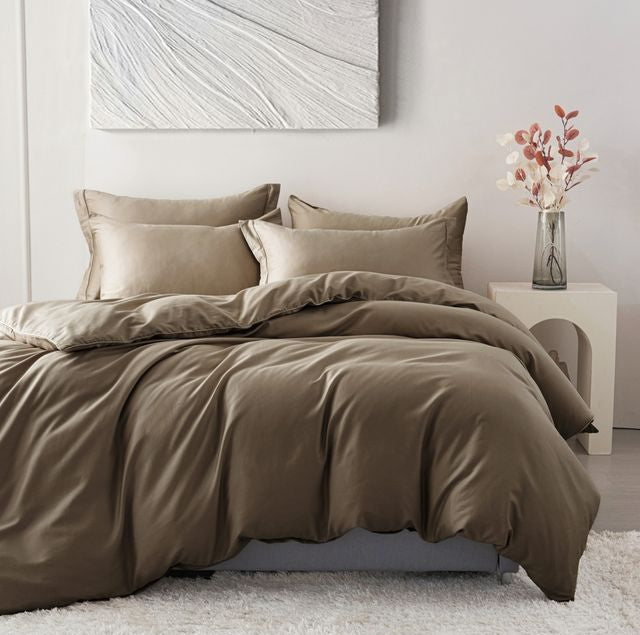 סט מצעים דגם אנדראה עשוי כותנה בגוון חום קפה