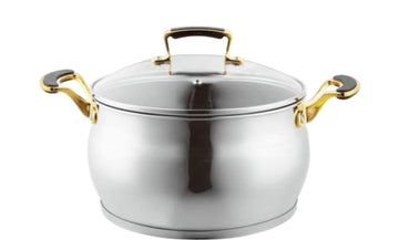 סיר נירוסטה בציפוי נון סטיק בצבע כסף וידיות זהב מיוחדות 6.3L