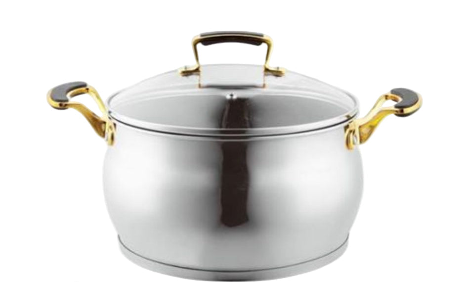 סיר נירוסטה בציפוי נון סטיק בצבע כסף וידיות זהב מיוחדות 6.3L