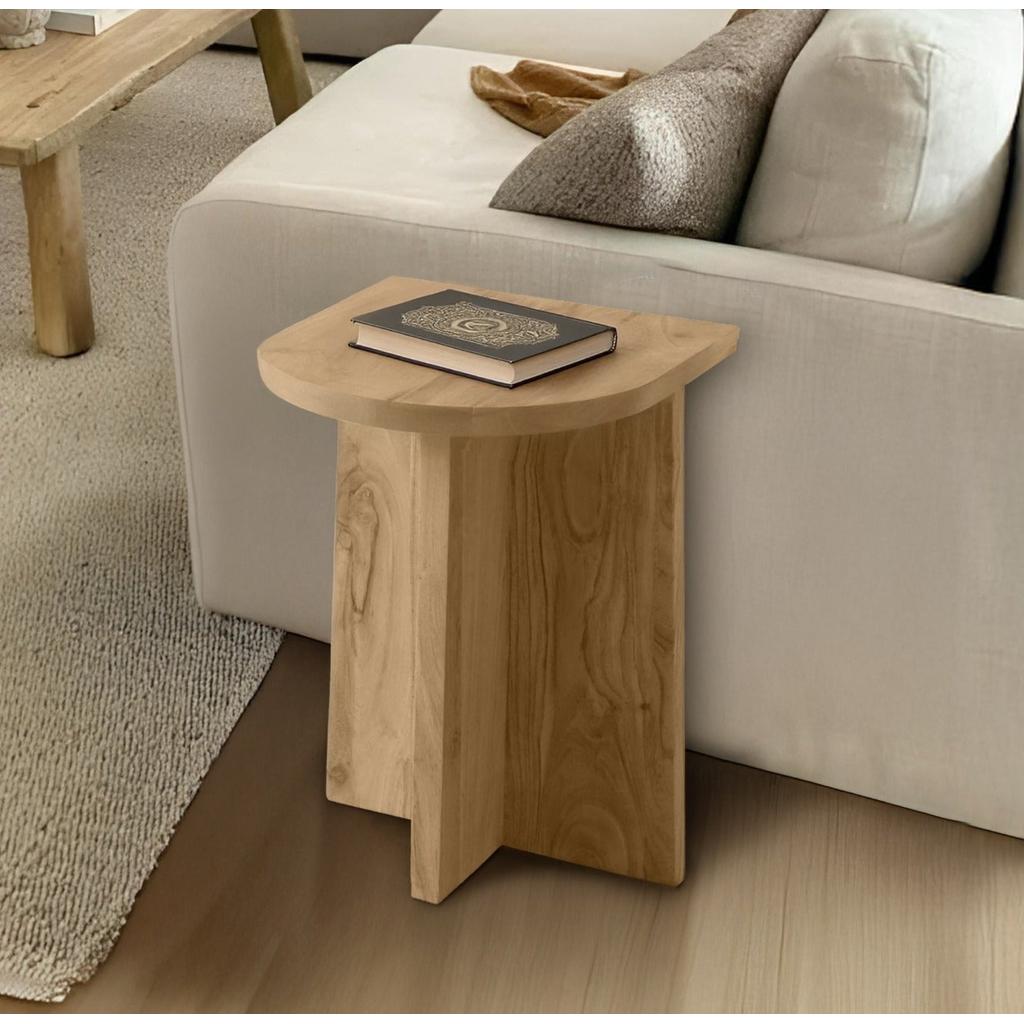 שולחן צד עשוי עץ חום טבעי מעוצב רגל ישרה מרשימה
