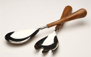 סט הגשה לסלט כף + מזלג בעיצוב ידית עץ יוקרתית