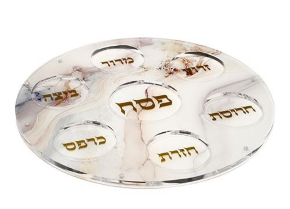 מגש פסח עגול עשוי אקריליק בעיצוב שיש יוקרתי