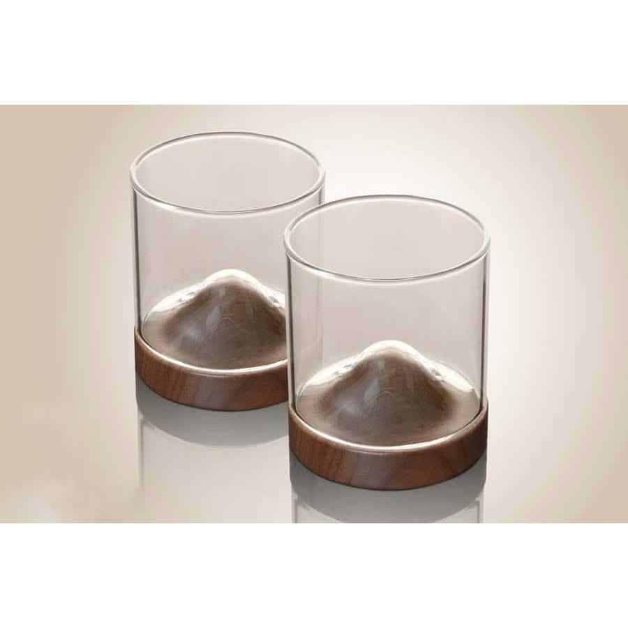 זוג כוסות שתיה חמה עשויות זכוכית ותחתית עץ 180ML